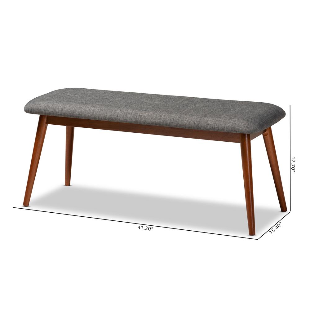 Dark Grey Fabric Upholstered Medium Oak Finished Wood Dining Bench. Picture 16