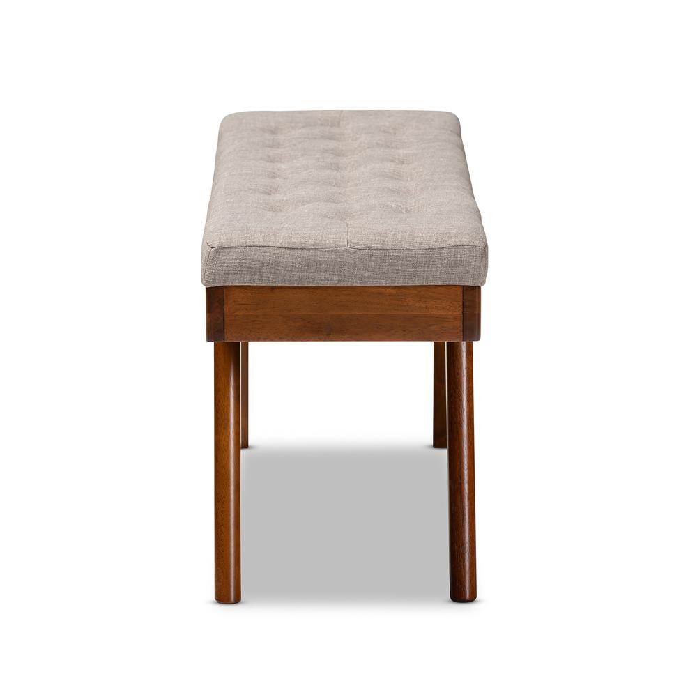 Alona Mid-Century Modern Light Grey Fabric Upholstered Wood Dining Bench. Picture 11