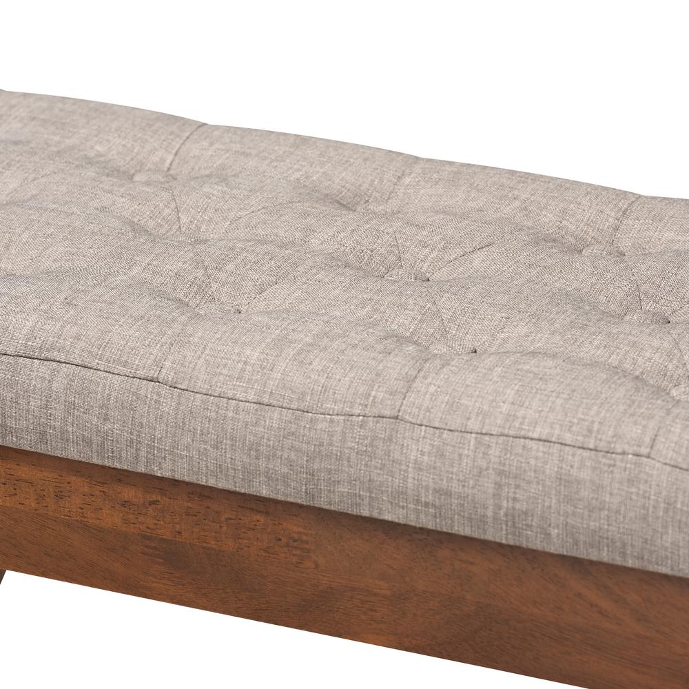 Alona Mid-Century Modern Light Grey Fabric Upholstered Wood Dining Bench. Picture 12