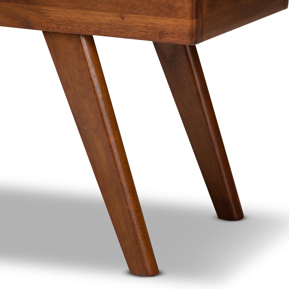 Alona Mid-Century Modern Light Grey Fabric Upholstered Wood Dining Bench. Picture 13