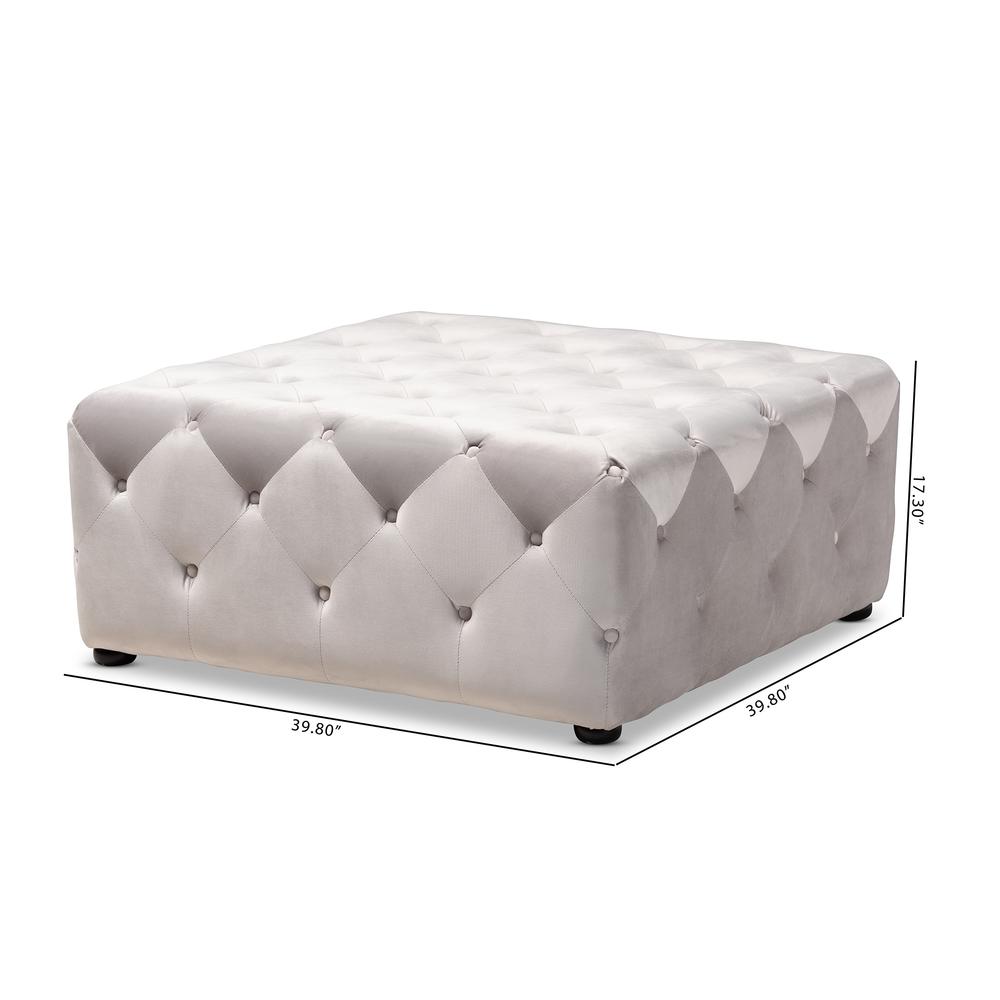 Slate Gray Velvet Fabric Upholstered Button-Tufted Cocktail Ottoman. Picture 14