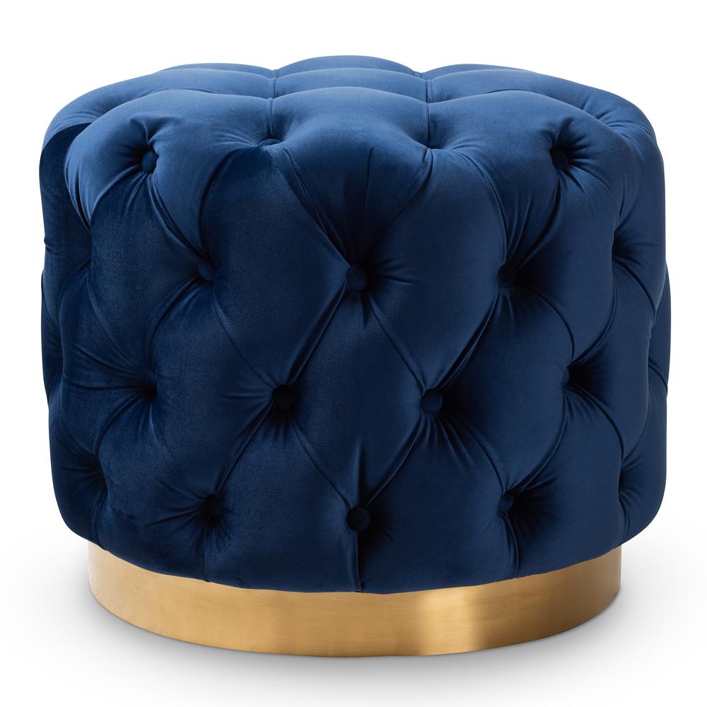 Gold-Finished Button Tufted Ottoman. Picture 6