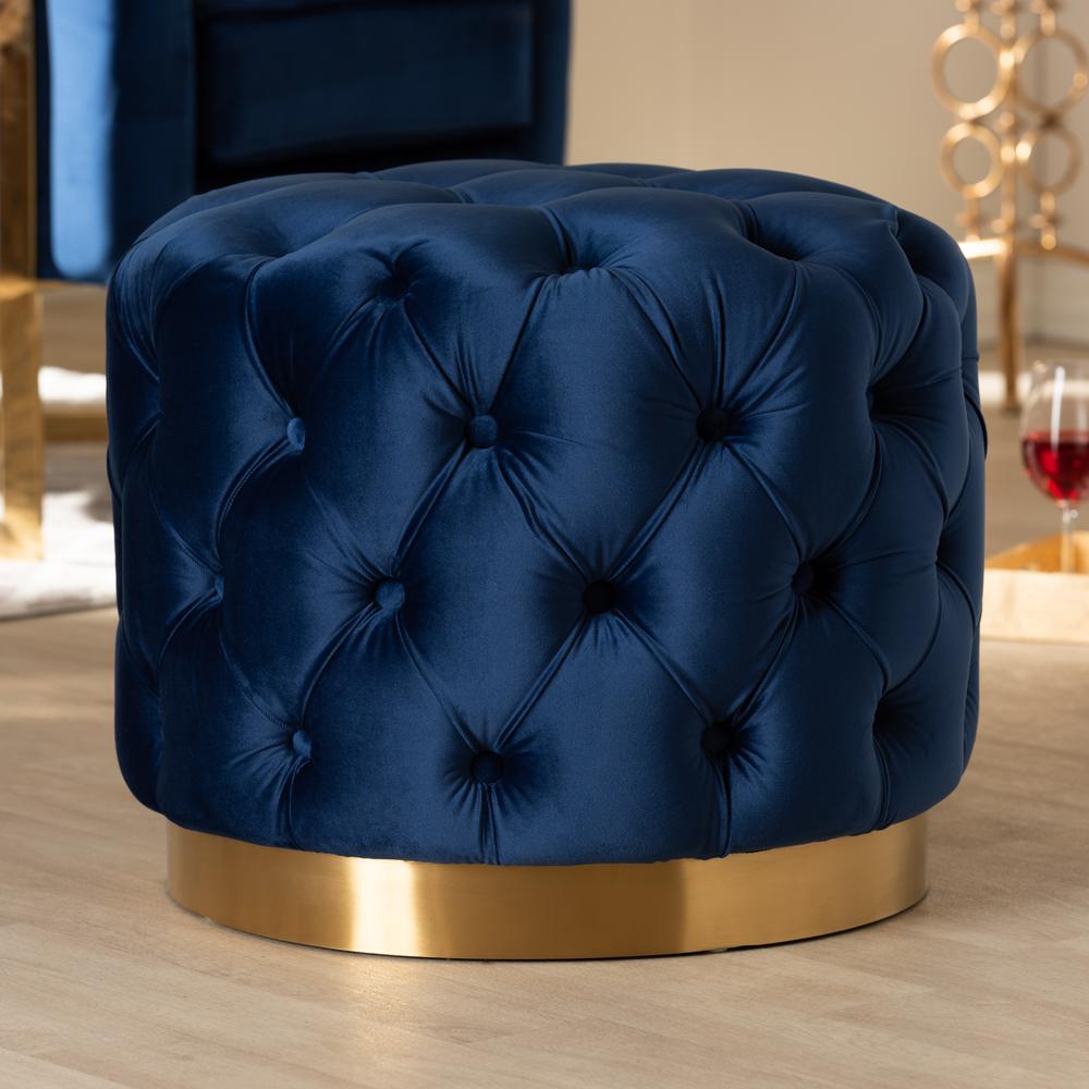 Gold-Finished Button Tufted Ottoman. Picture 8