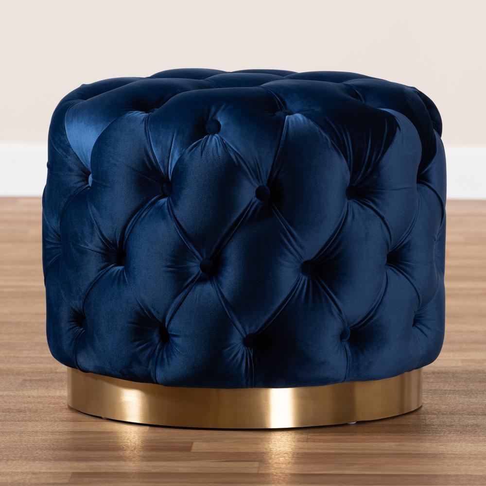 Gold-Finished Button Tufted Ottoman. Picture 9