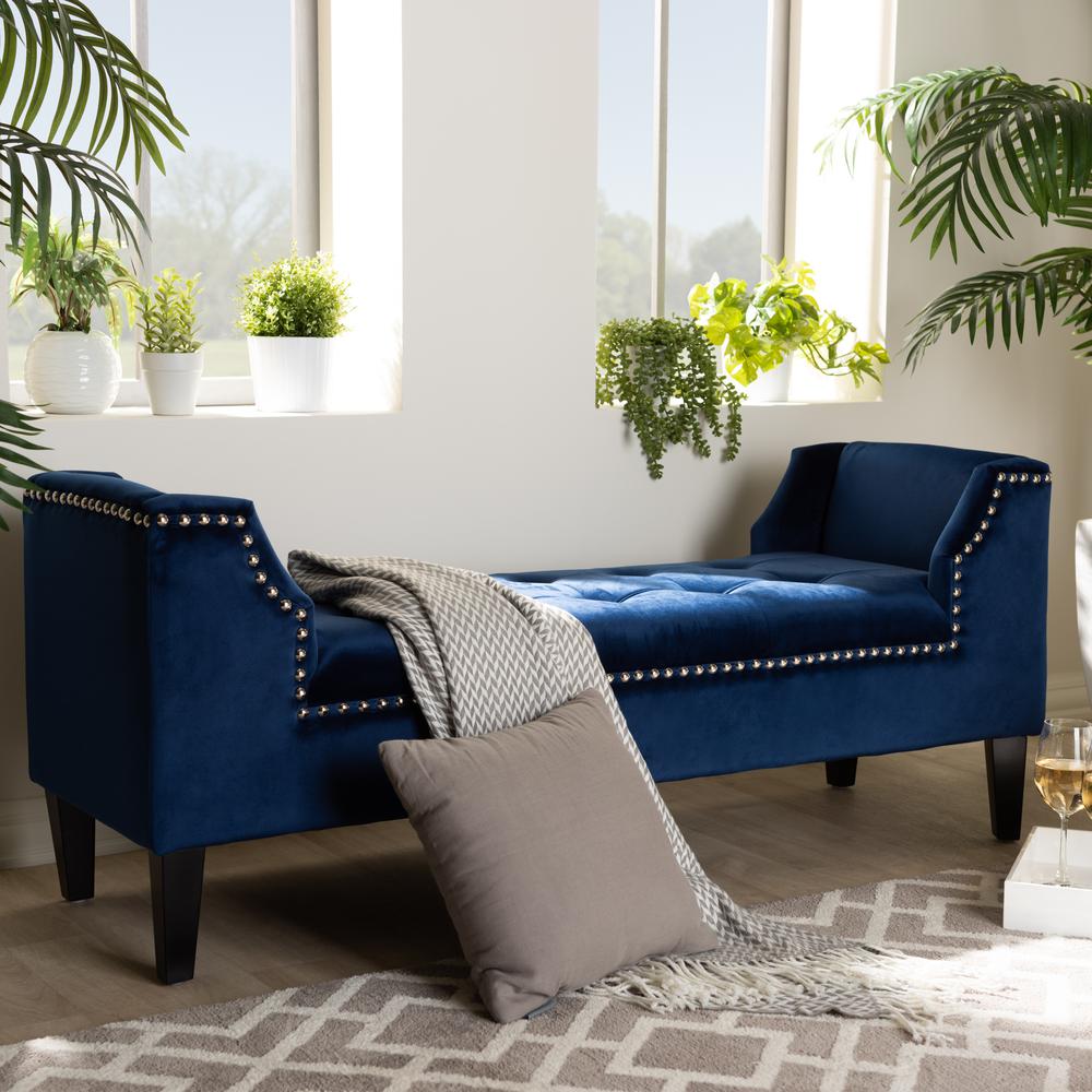 Baxton Studio Perret Modern and Contemporary Royal Blue Velvet Fabric Upholstered Espresso Finished Wood Bench. Picture 8