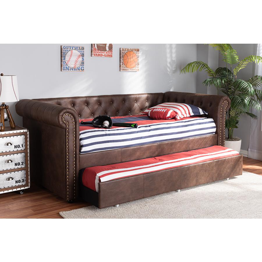 Leather Upholstered Daybed with Trundle. Picture 11