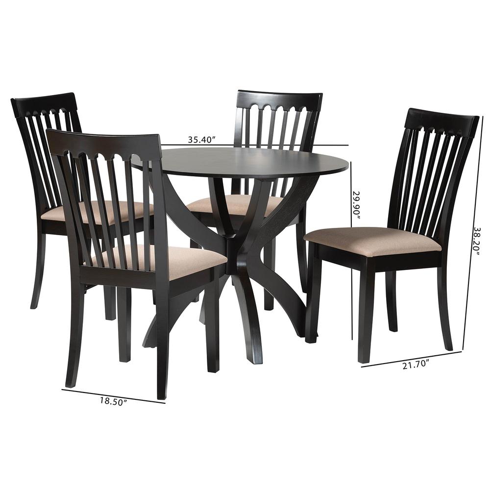 Bailey Modern Sand Fabric and Dark Brown Finished Wood 5-Piece Dining Set. Picture 1