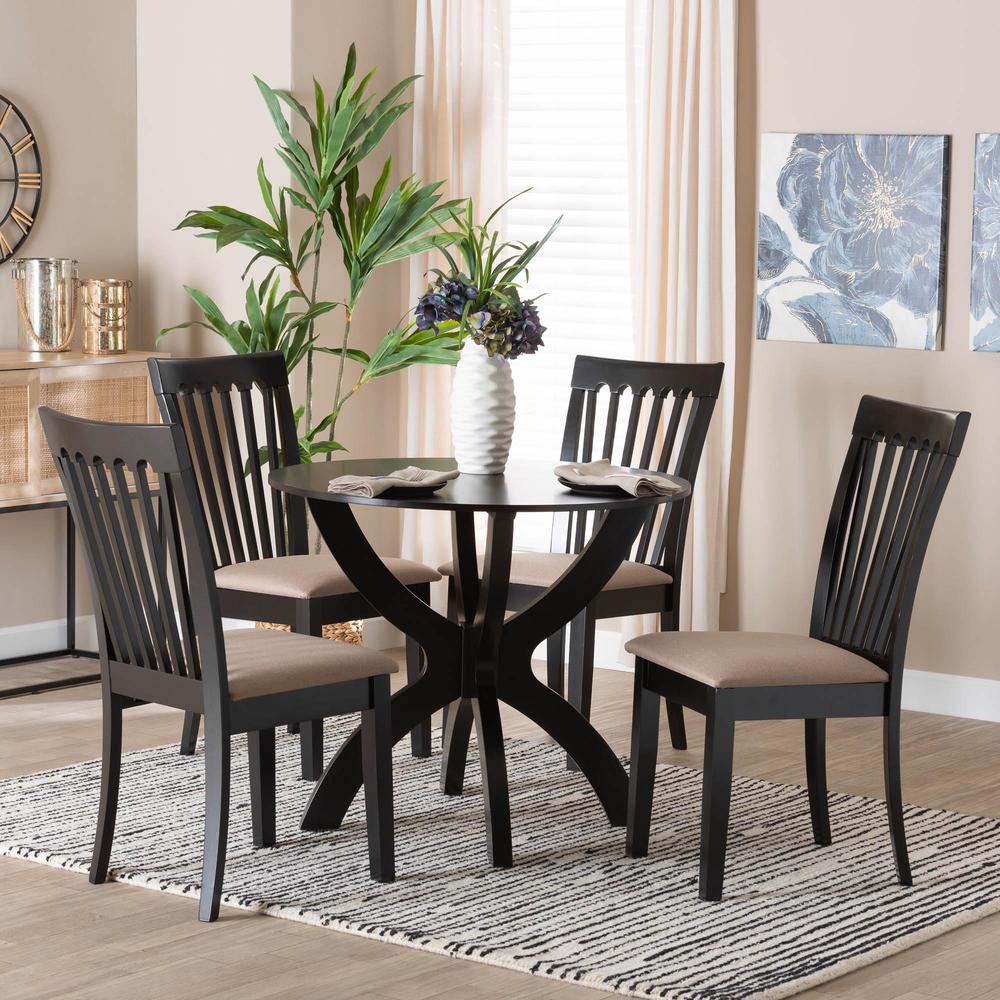 Bailey Modern Sand Fabric and Dark Brown Finished Wood 5-Piece Dining Set. Picture 7