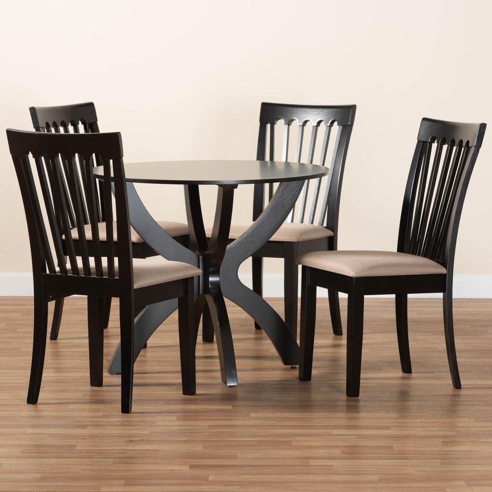Bailey Modern Sand Fabric and Dark Brown Finished Wood 5-Piece Dining Set. Picture 8