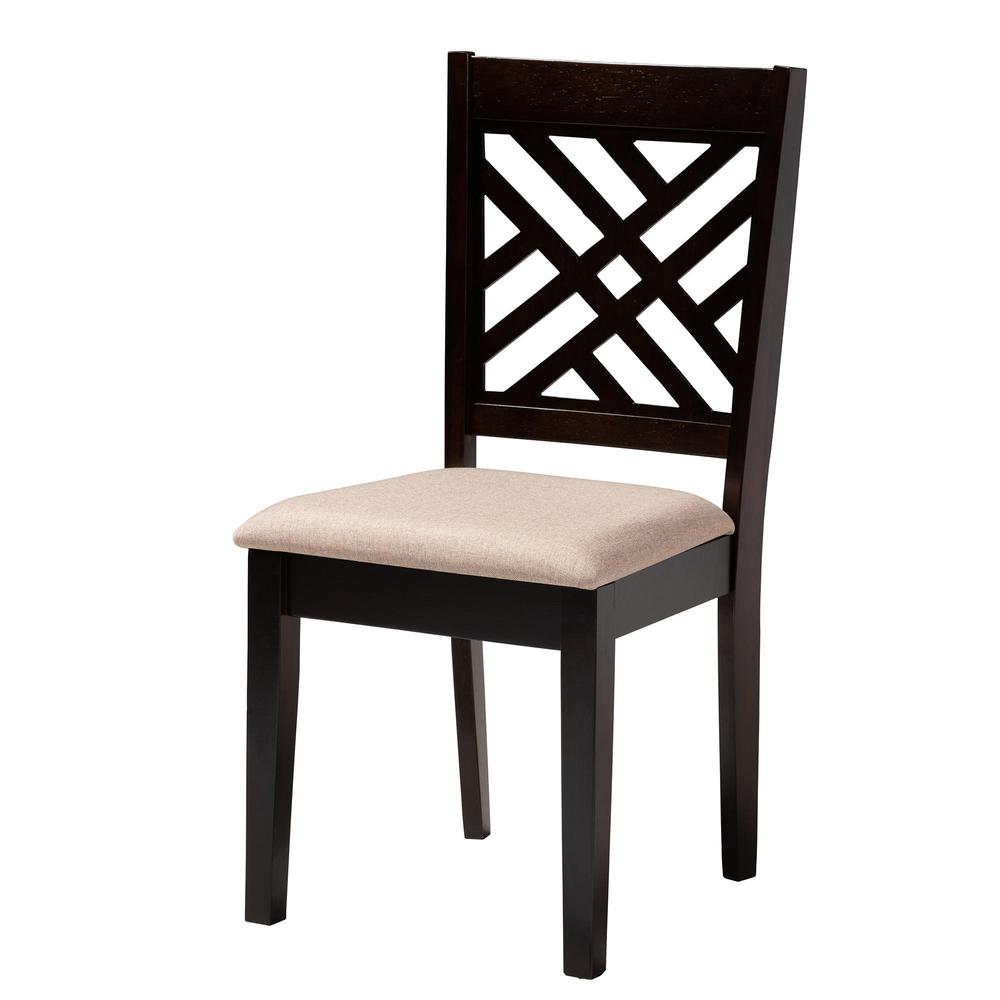 Elise Modern Sand Fabric and Dark Brown Finished Wood 5-Piece Dining Set. Picture 12