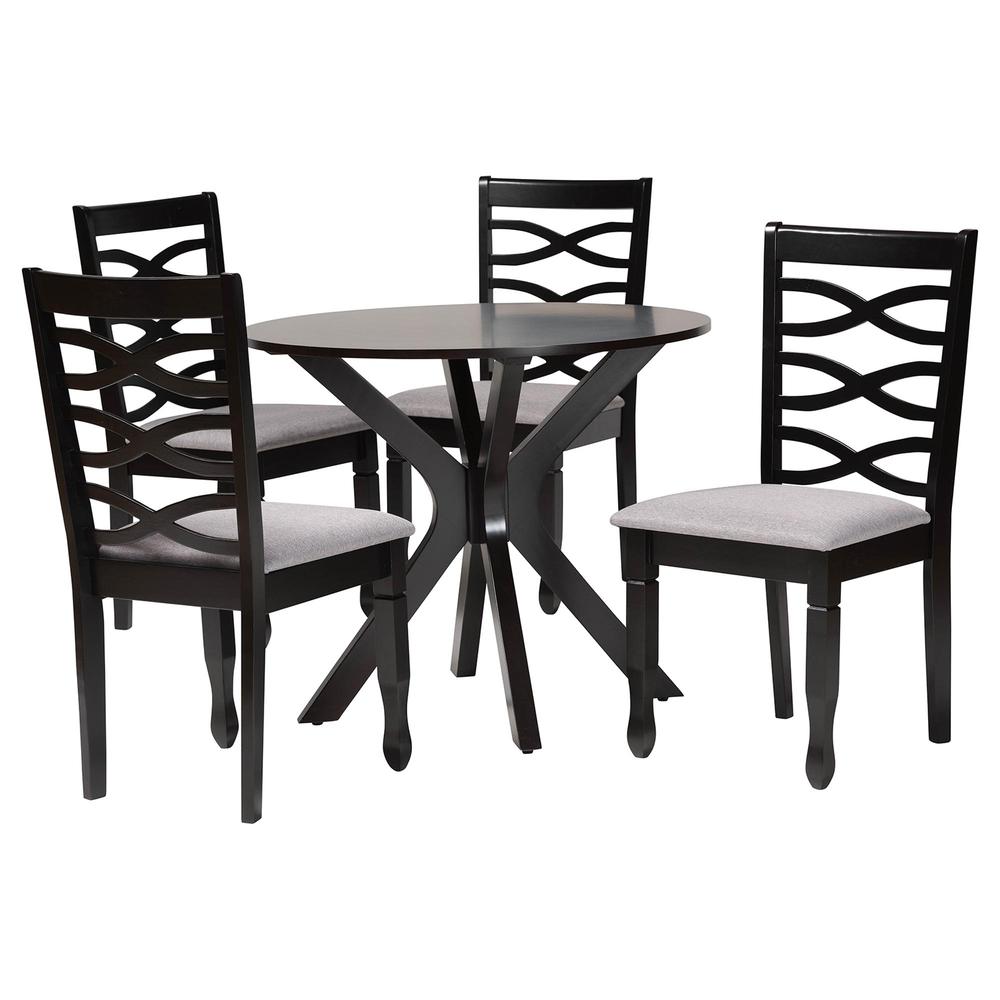 Mila Modern Grey Fabric and Dark Brown Finished Wood 5-Piece Dining Set. Picture 11
