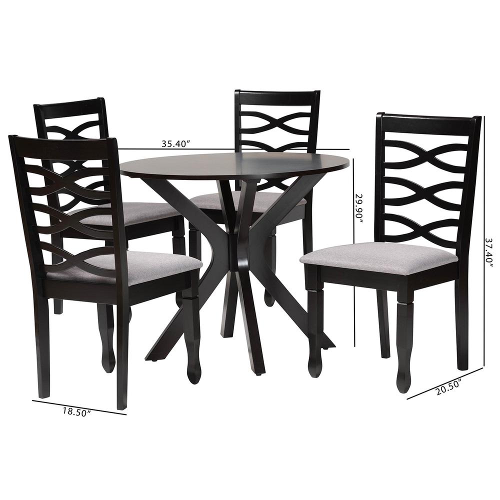 Mila Modern Grey Fabric and Dark Brown Finished Wood 5-Piece Dining Set. Picture 20