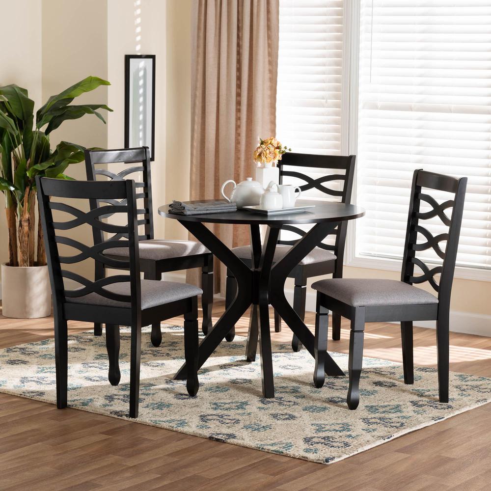 Mila Modern Grey Fabric and Dark Brown Finished Wood 5-Piece Dining Set. Picture 18