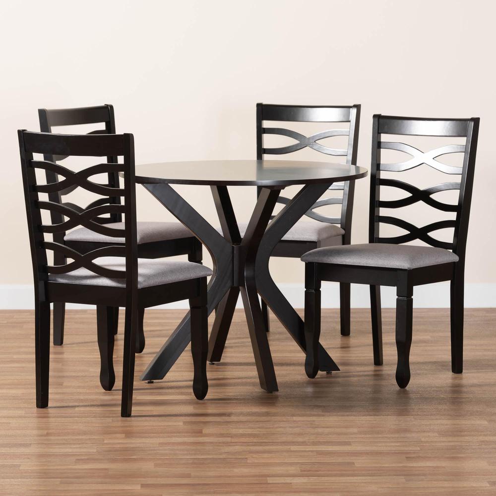 Mila Modern Grey Fabric and Dark Brown Finished Wood 5-Piece Dining Set. Picture 19