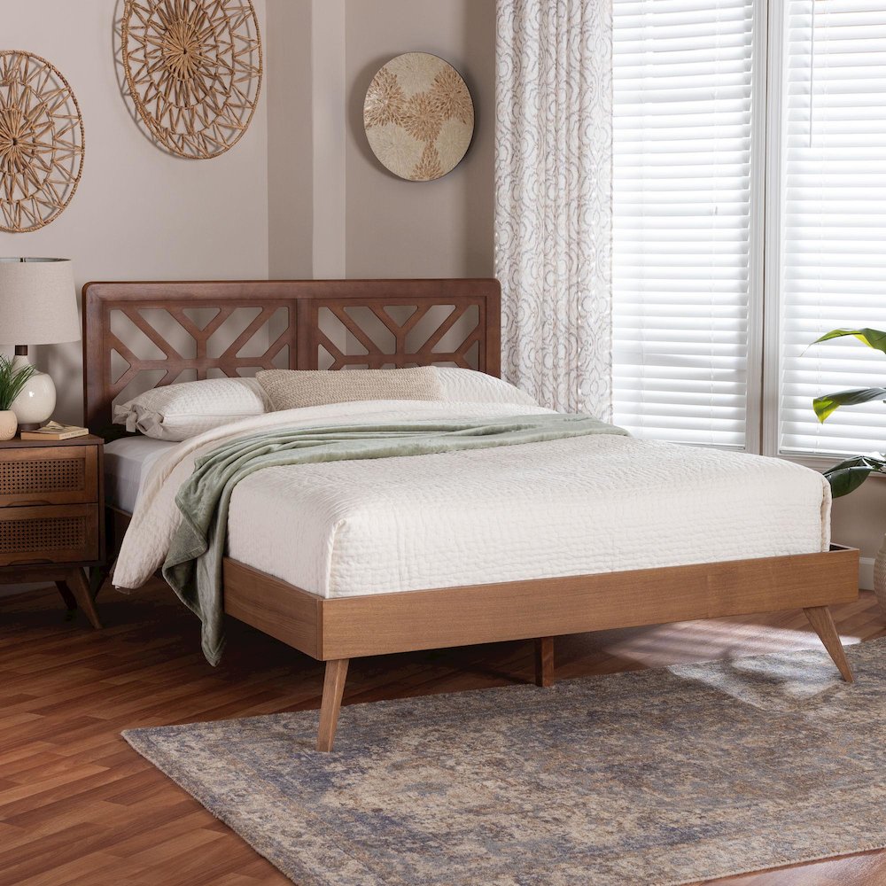 Kirabo Platform Bed - Mid-Century Modern Bed with Cutout Headboard, Queen. Picture 6
