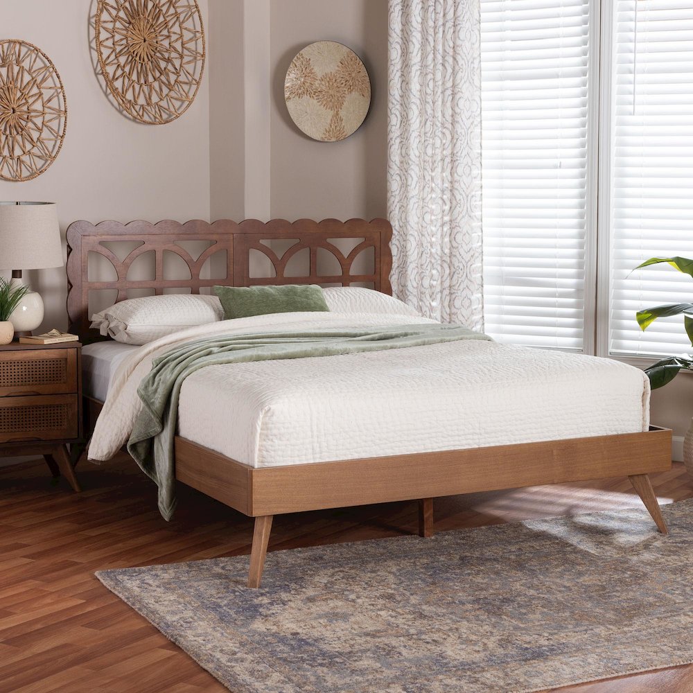 Shukura Platform Bed - Mid-Century Modern Bed with Lasercut Headboard, Queen. Picture 6