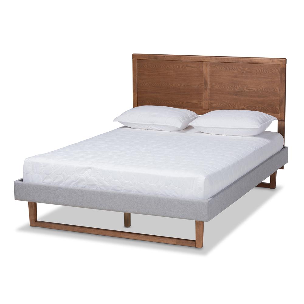 Baxton Studio Eloise Rustic Modern Light Grey Fabric Upholstered and Ash Walnut Brown Finished Wood Full Size Platform Bed