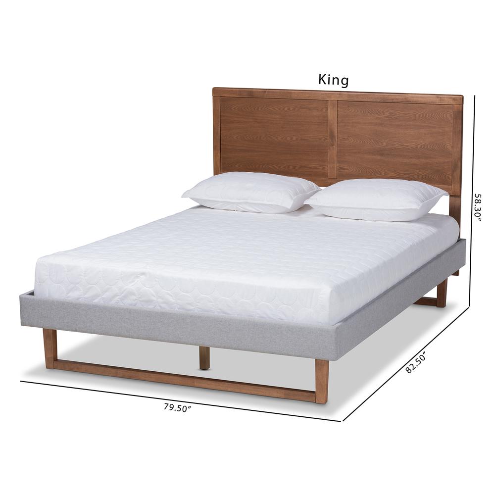 Baxton Studio Eloise Rustic Modern Light Grey Fabric Upholstered and Ash Walnut Brown Finished Wood Full Size Platform Bed