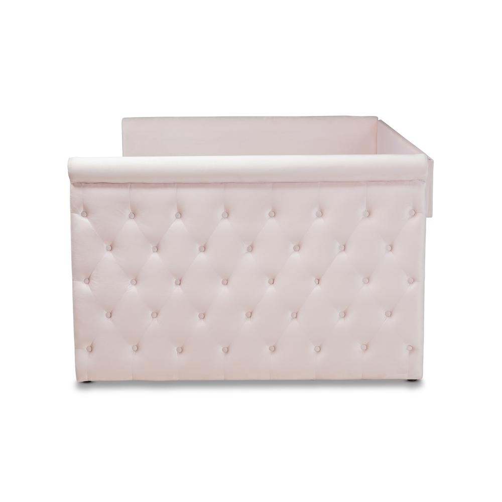 Light Pink Velvet Fabric Upholstered Full Size Daybed with Trundle. Picture 15