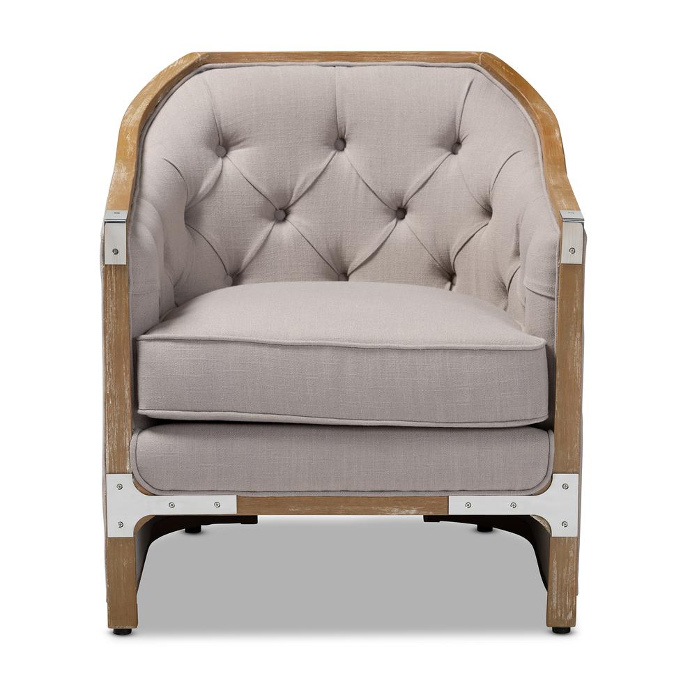 Whitewashed Oak Wood Armchair with Metal Accents. Picture 11