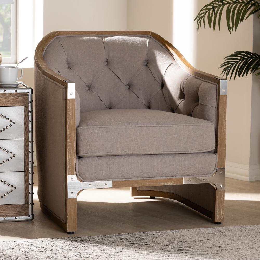 Whitewashed Oak Wood Armchair with Metal Accents. Picture 10