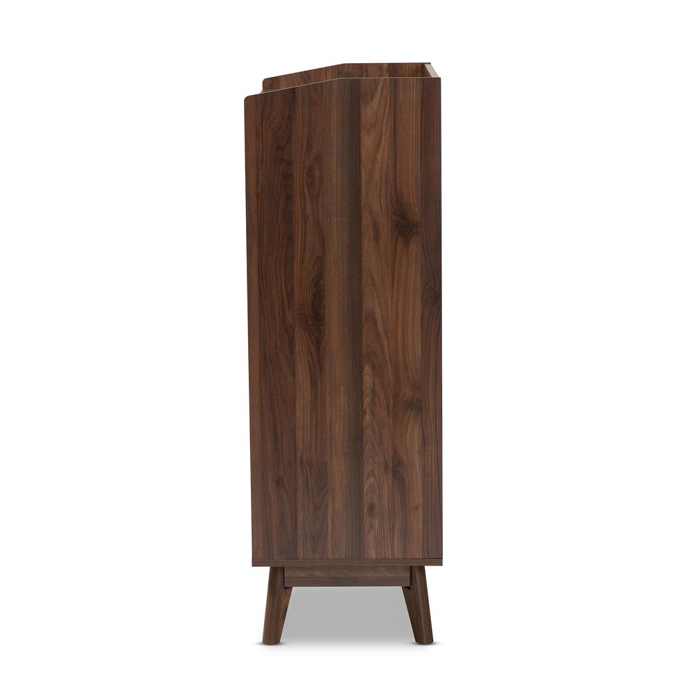 Lena Mid-Century Modern Walnut Brown Finished 5-Drawer Wood Chest. Picture 13