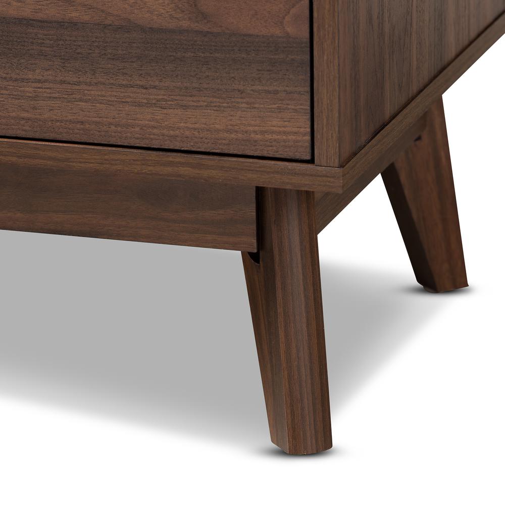 Lena Mid-Century Modern Walnut Brown Finished 5-Drawer Wood Chest. Picture 15