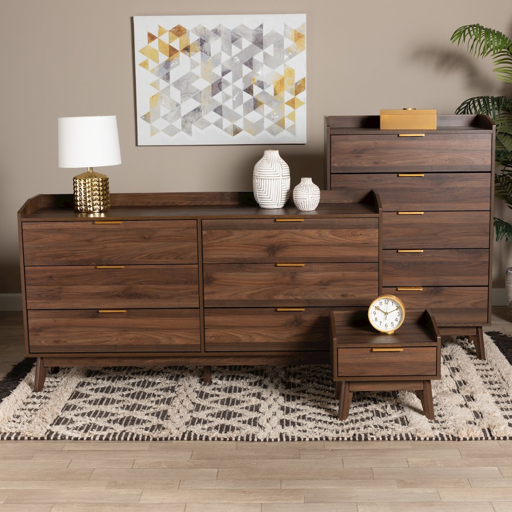 Lena Mid-Century Modern Walnut Brown Finished Wood 3-Piece Storage Set. Picture 6