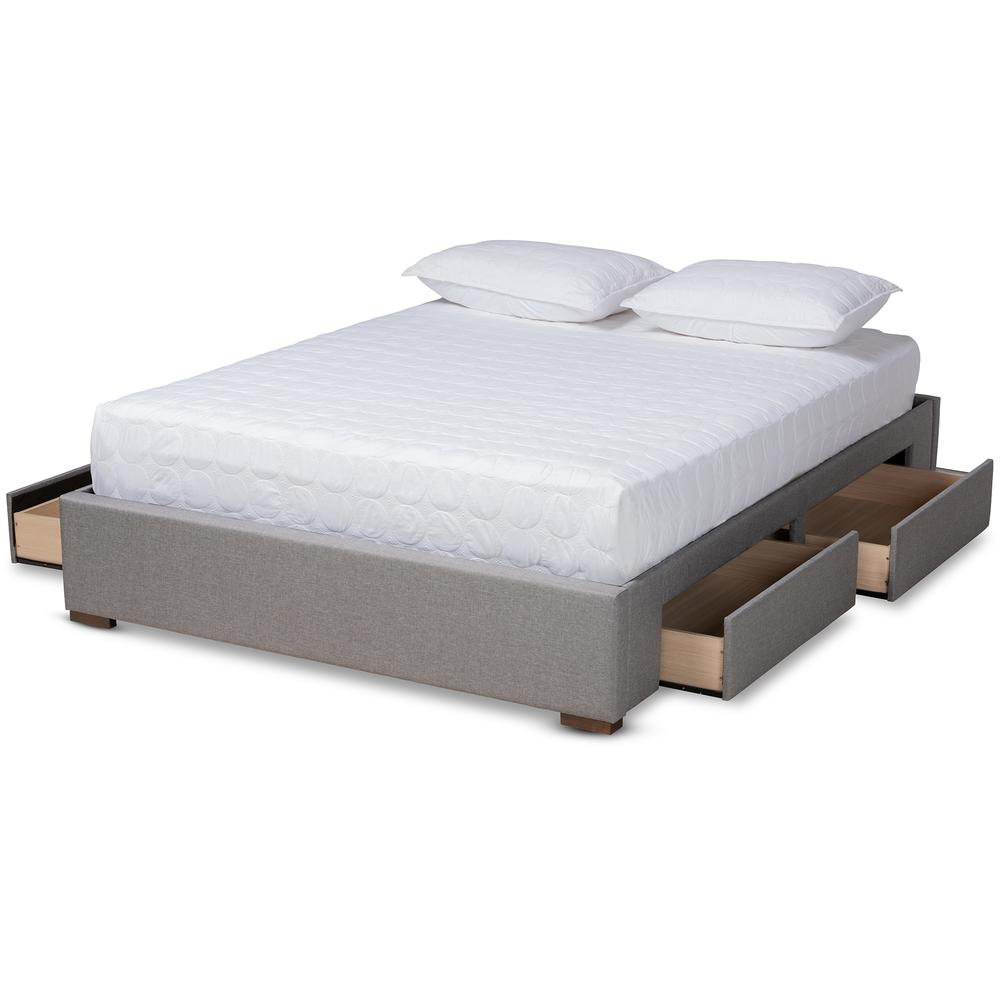 Light Grey Fabric Upholstered 4-Drawer Queen Size Platform Storage Bed Frame. Picture 12