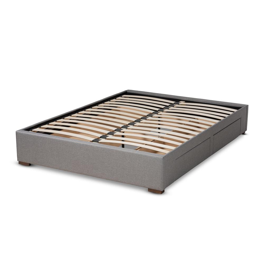 Light Grey Fabric Upholstered 4-Drawer Queen Size Platform Storage Bed Frame. Picture 14