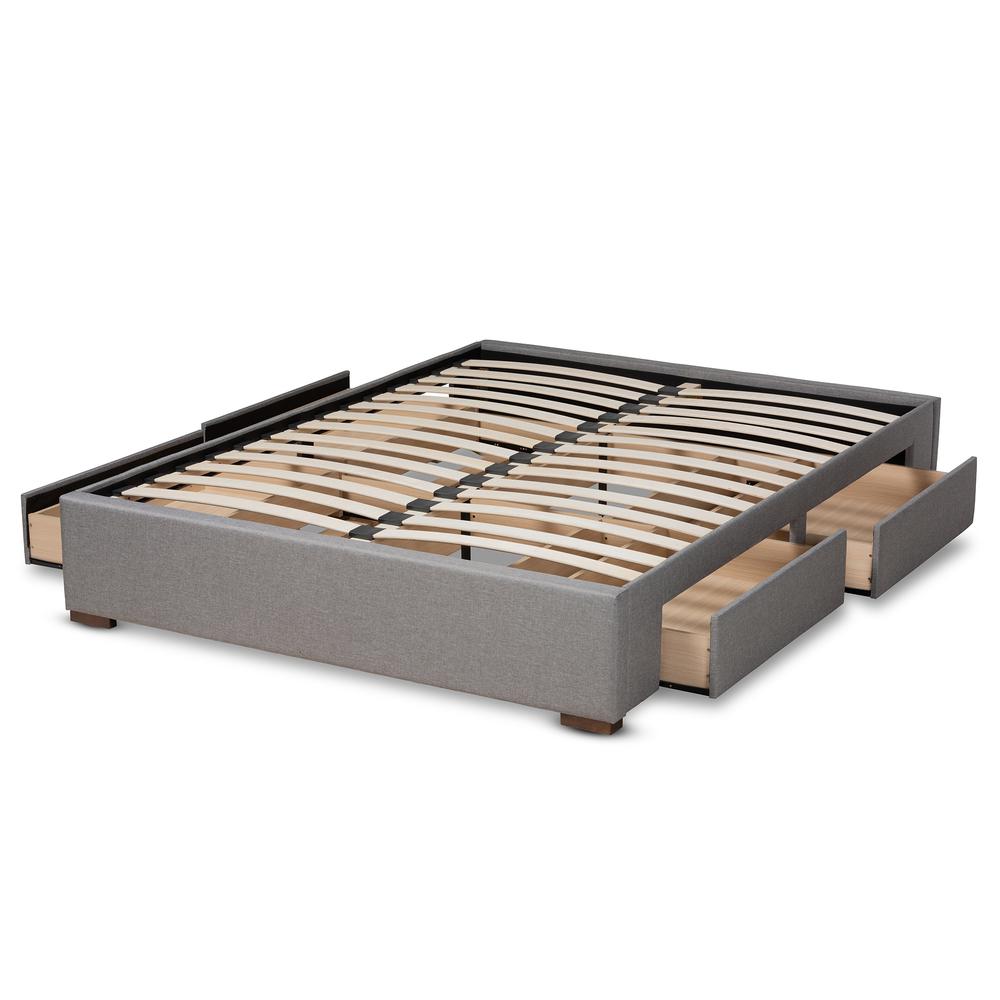 Light Grey Fabric Upholstered 4-Drawer Queen Size Platform Storage Bed Frame. Picture 15