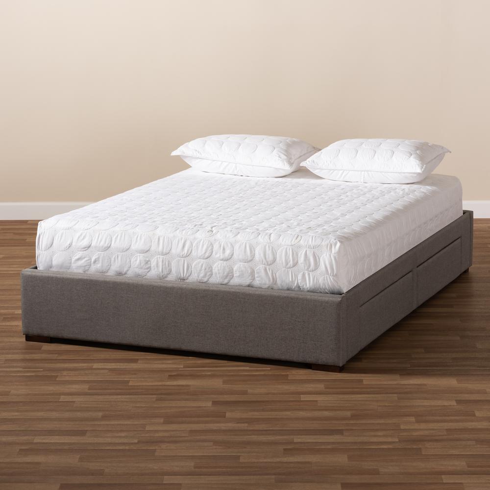 Light Grey Fabric Upholstered 4-Drawer Queen Size Platform Storage Bed Frame. Picture 19