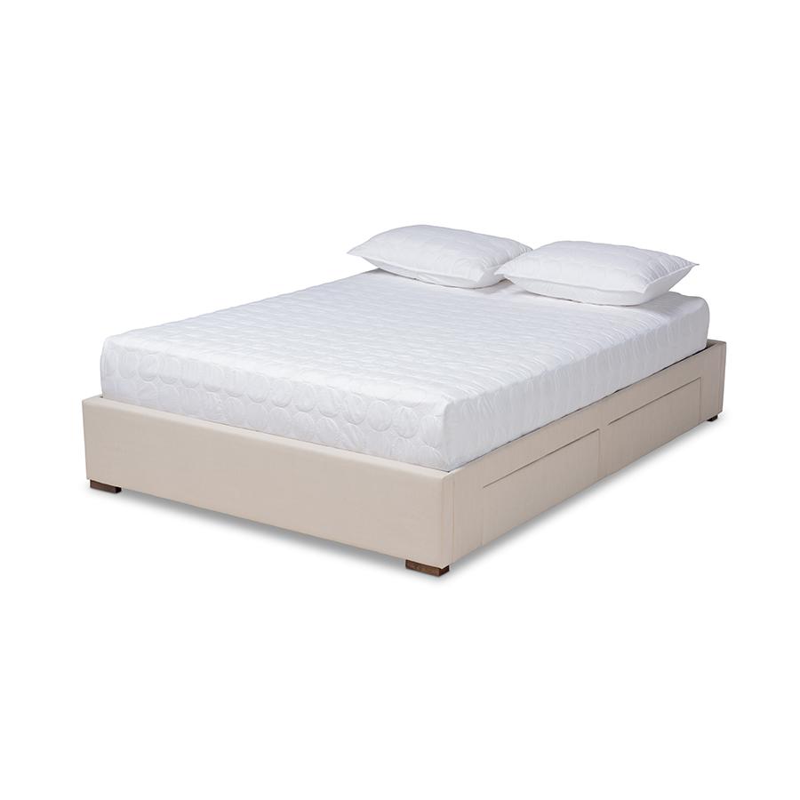 Beige Fabric Upholstered 4-Drawer King Size Platform Storage Bed Frame. Picture 1