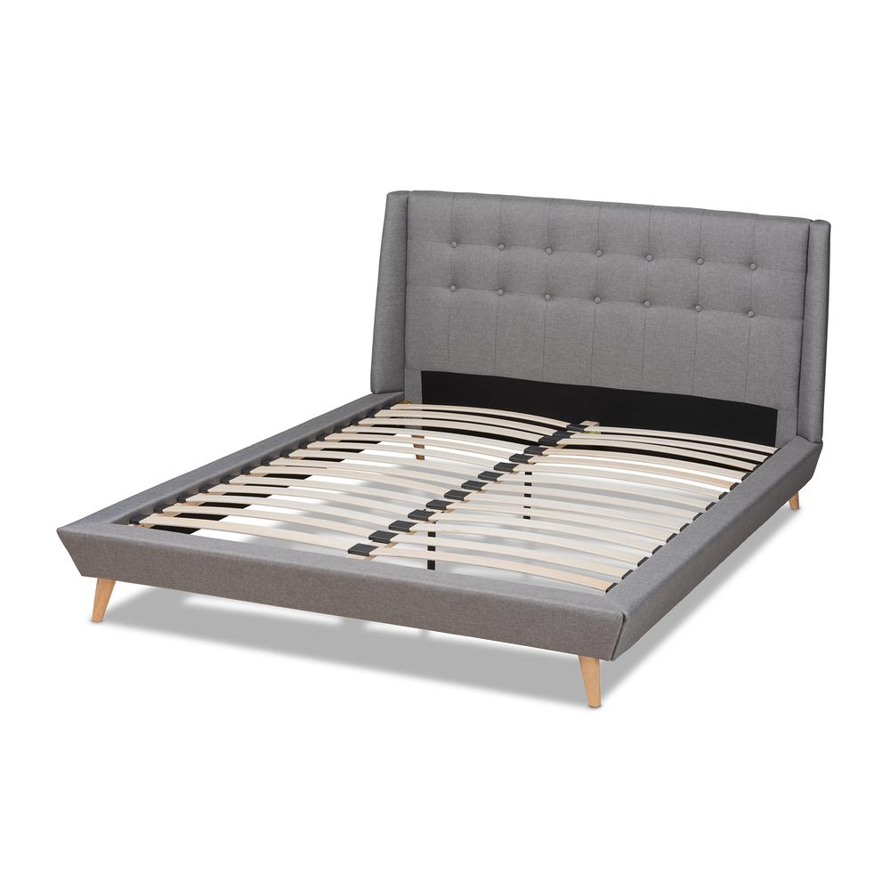 Baxton Studio Naya Mid-Century Modern Grey Fabric Upholstered King Size Wingback Platform Bed. Picture 4