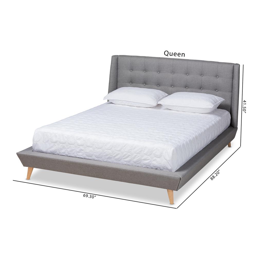 Baxton Studio Naya Mid-Century Modern Grey Fabric Upholstered King Size Wingback Platform Bed. Picture 9