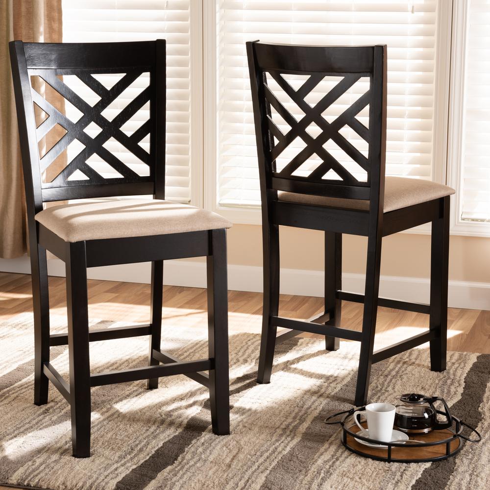 Espresso Brown Finished Wood Counter Height 2-Piece Pub Chair Set. Picture 12