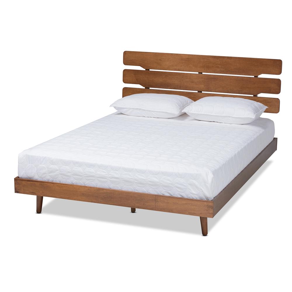 Anzia Mid-Century Modern Walnut Finished Wood Queen Size Platform bed. Picture 9