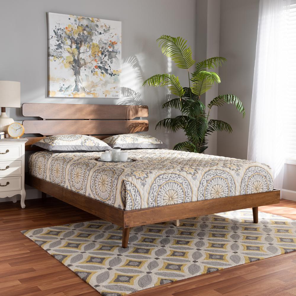 Anzia Mid-Century Modern Walnut Finished Wood Queen Size Platform bed. Picture 14