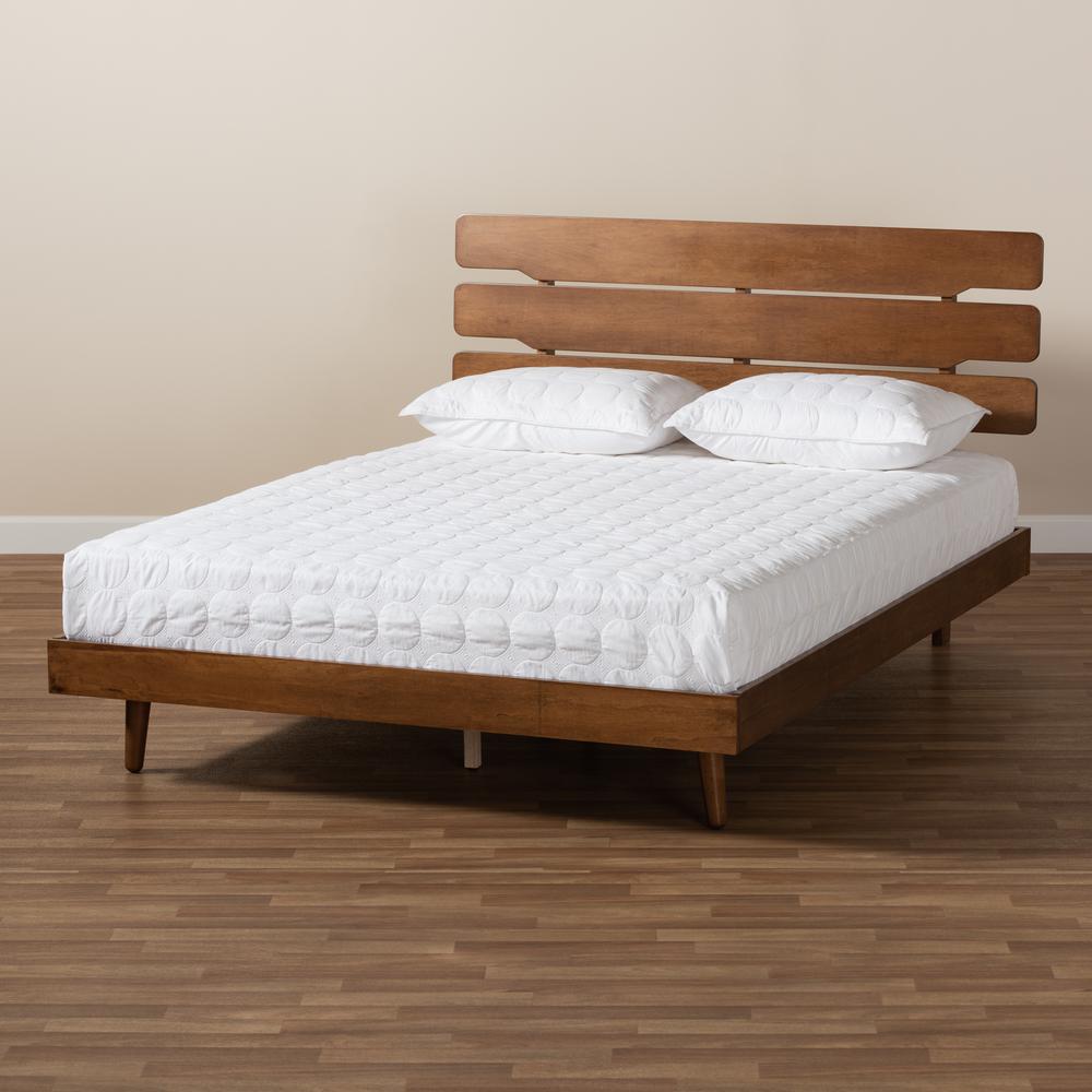 Anzia Mid-Century Modern Walnut Finished Wood Queen Size Platform bed. Picture 15