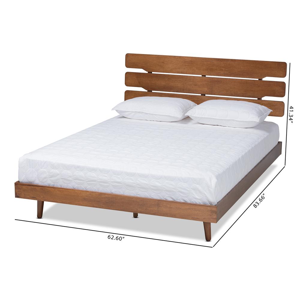 Anzia Mid-Century Modern Walnut Finished Wood Queen Size Platform bed. Picture 16