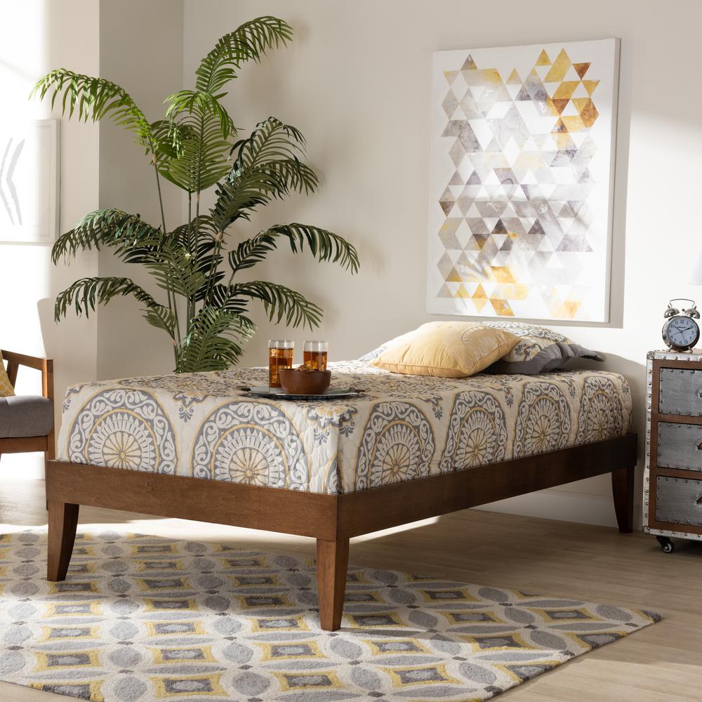 Lucina Mid-Century Modern Walnut Brown Finished Twin Size Platform Bed Frame. Picture 12