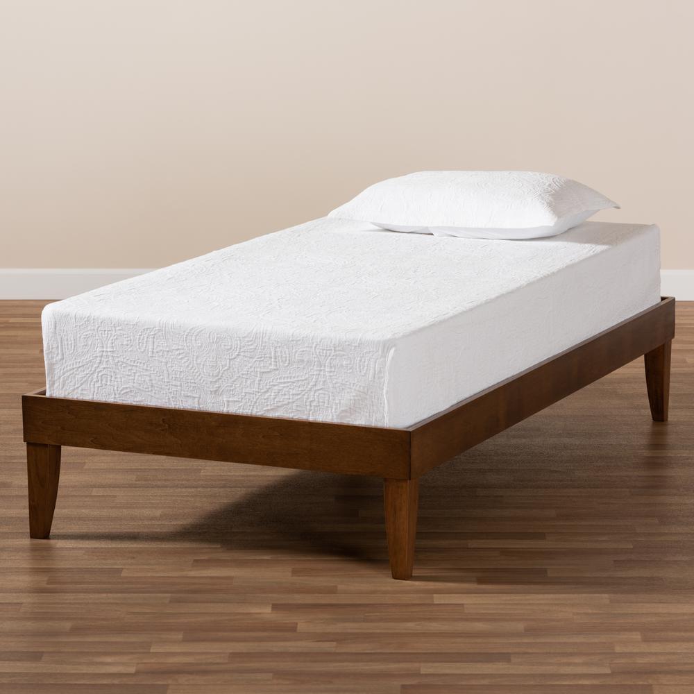 Lucina Mid-Century Modern Walnut Brown Finished Twin Size Platform Bed Frame. Picture 13