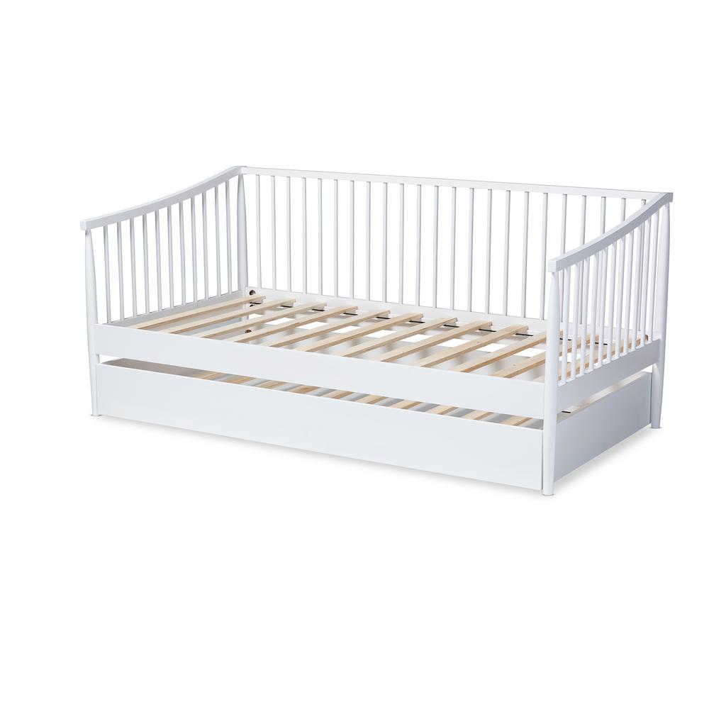 Traditional White Finished Wood Twin Size Spindle Daybed with Trundle. Picture 15