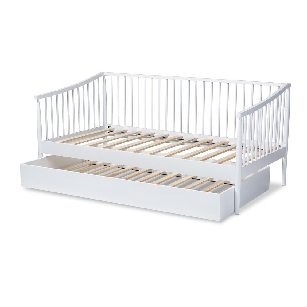 Traditional White Finished Wood Twin Size Spindle Daybed with Trundle. Picture 16