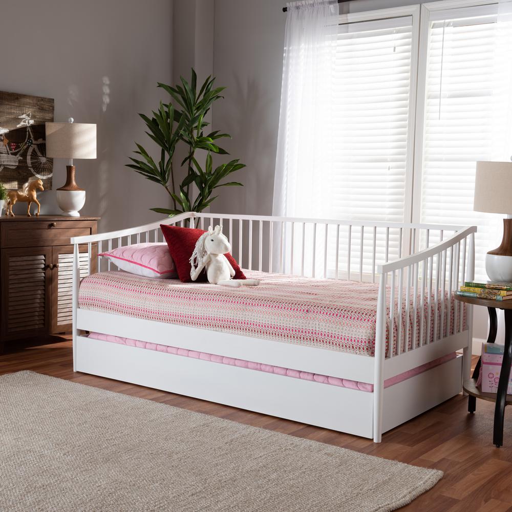 Traditional White Finished Wood Twin Size Spindle Daybed with Trundle. Picture 19