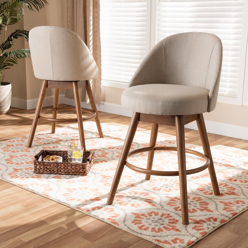Walnut-Finished Wood Swivel Counter Stool Set of 2. Picture 14