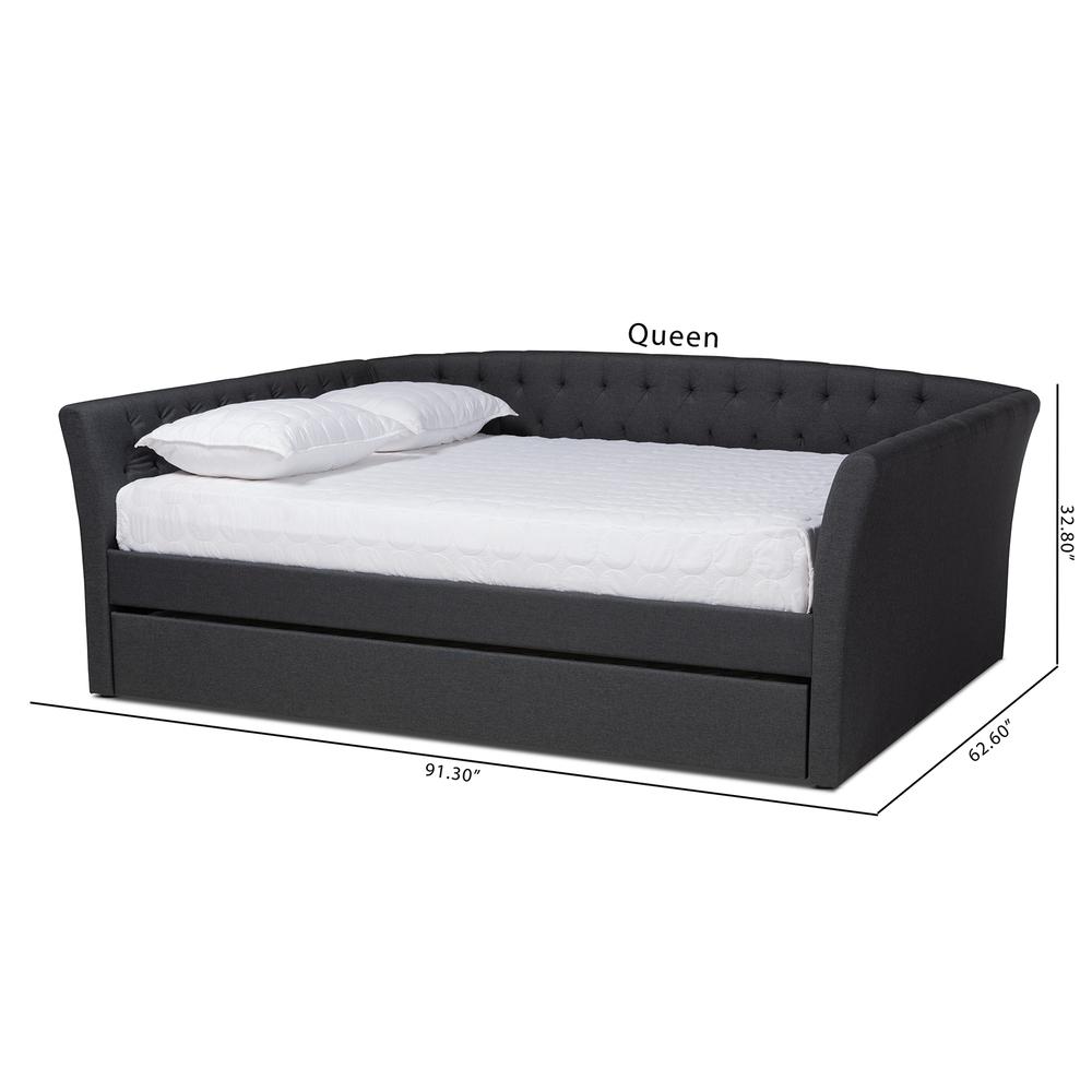 Dark Grey Fabric Upholstered Full Size Daybed with Roll-Out Trundle Bed. Picture 22