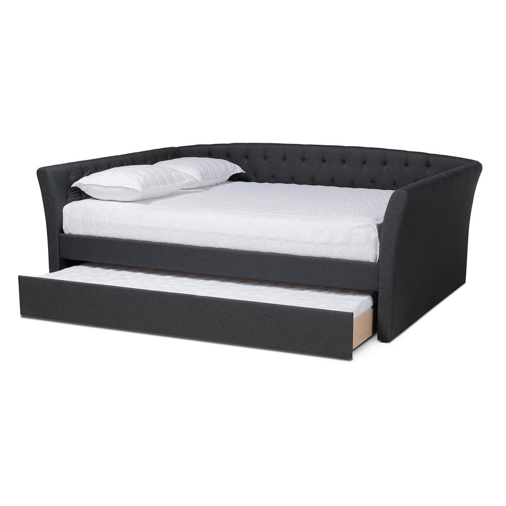 Dark Grey Fabric Upholstered Full Size Daybed with Roll-Out Trundle Bed. Picture 13