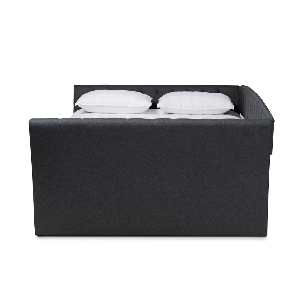 Dark Grey Fabric Upholstered Full Size Daybed with Roll-Out Trundle Bed. Picture 14