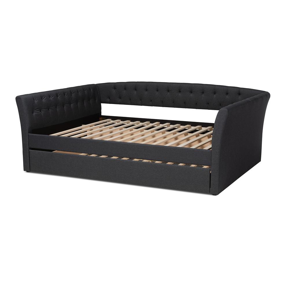 Dark Grey Fabric Upholstered Full Size Daybed with Roll-Out Trundle Bed. Picture 15